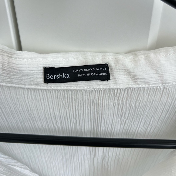 Bershka Crepe Linen White Button Down / Button Up Collared Oversized Shirt - Picture 2 of 7